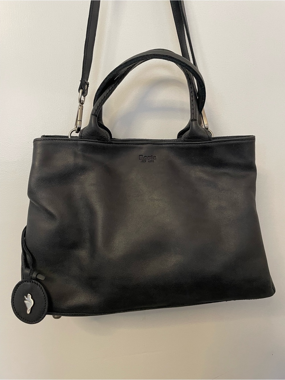 Roots black Leather Bag with Removable Strap